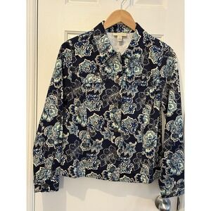 VTG  Appleseeds Blue Cottagecore Jacket Size Small Floral Spring Summer Cotton